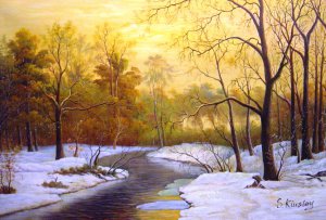 A Winter River Landscape, Anders Andersen-Lundby, Art Paintings