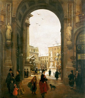 Reproduction oil paintings - Angelo Inganni - View of Piazza Scala Under Falling Snow