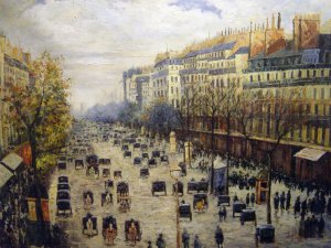 Famous paintings of Street Scenes: A Boulevard Montmartre- Afternoon, Sunlight