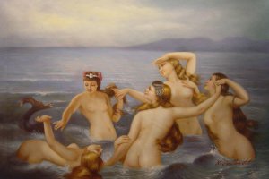 Charles Boutibonne, Mermaids Frolicking In The Sea, Painting on canvas