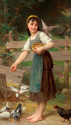 Reproduction oil paintings - Emile Munier - Feeding the Doves