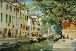 Famous paintings of Waterfront: A Canal in Venice