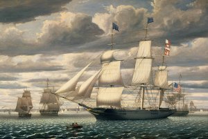 Reproduction oil paintings - Fitz Hugh Lane - A Clipper Ship Southern Cross Leaving Boston Harbor