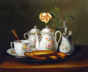 Famous paintings of Still Life: A Still Life Of Porcelain And Biscuits