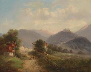 Reproduction oil paintings - Gustav Barbarini - View of the Hohenwerfen im Pongau Fortress