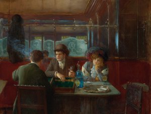 Famous paintings of Cafe Dining: Backgammon at the Cafe, 1909