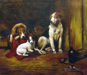 Reproduction oil paintings - John Emms - Hounds And A Jack Russell In A Stable