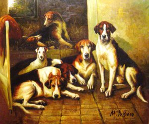 Reproduction oil paintings - John Emms - Hours Of Idleness - Foxhounds And A Terrier In A Kennel