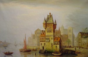 Ludwig Hermann, A View On The River Dordrecht, Painting on canvas