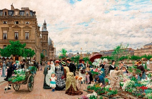 Famous paintings of Street Scenes: A Le Quai aux Fleurs (Flowers at the Dock)
