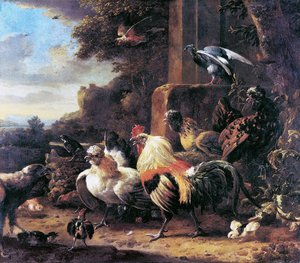 Reproduction oil paintings - Melchior De Hondecoeter - Landscape with Poultry