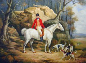 Reproduction oil paintings - Richard Jones - Gentleman On Grey Hunter With Foxhunting