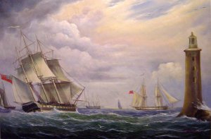Famous paintings of Lighthouses: Frigate And A Naval Brig Passing The Eddystone Lighthouse