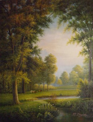 William Trost Richards, An Idyllic Landscape, Painting on canvas