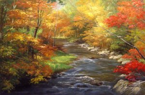 A Beautiful Autumn Stream Oil Painting by Our Originals - Best Seller