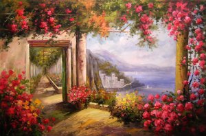 Famous paintings of Waterfront: A Beautiful Floral Vista