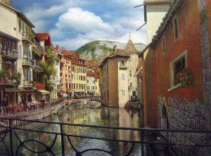 A Beautiful Morning Along The Annecy Canal, France - Our Originals - Hot Deals on Oil Paintings