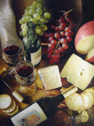 Reproduction oil paintings - Our Originals - A Display Of Wine And Cheese
