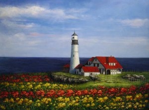 Reproduction oil paintings - Our Originals - A Lighthouse Among The Flowers