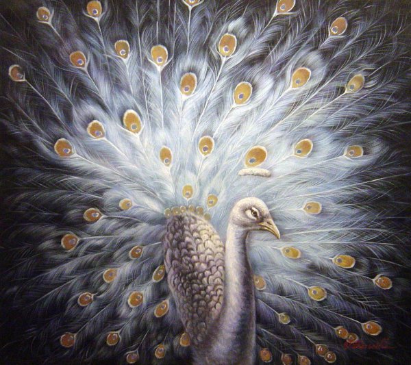 A Magnificent White Peacock. The painting by Our Originals
