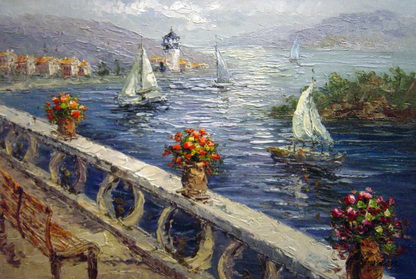 A Parade Of Boats In The Harbor. The painting by Our Originals