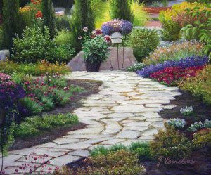 Reproduction oil paintings - Our Originals - A Pathway Among The Flowers