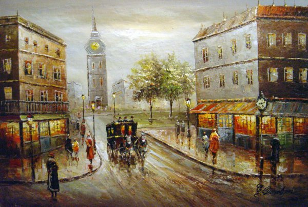 A Stroll Down A Quaint Paris Avenue. The painting by Our Originals