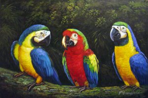 Our Originals, A Trio Of Parrots, Painting on canvas