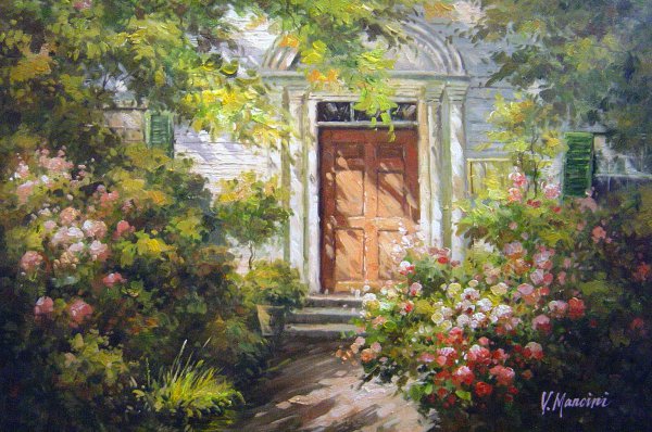 At Grandmother's Doorway. The painting by Abbott Fuller Graves