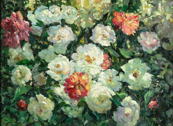 Peonies. The painting by Abbott Fuller Graves
