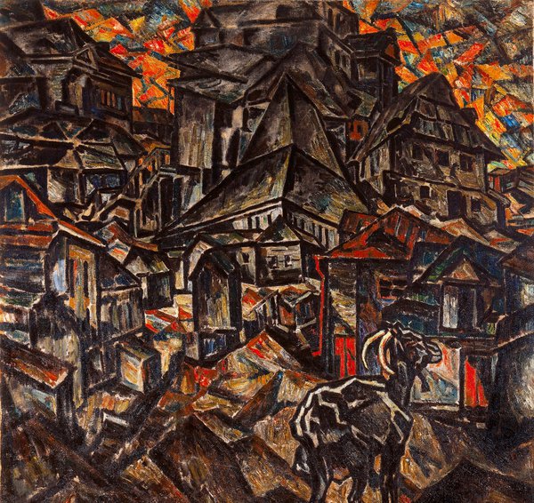 Destruction of the Ghetto, Kiev, 1919. The painting by Abraham Manievich