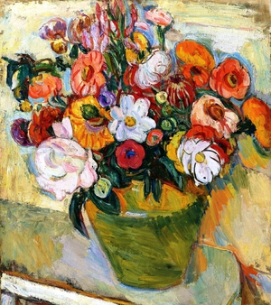 Abraham Manievich, Flowers on a White Table, Painting on canvas