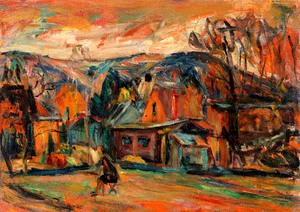 Abraham Manievich, Landscape with Artist, Painting on canvas
