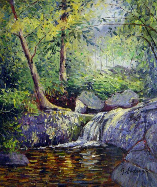 The Waterfall. The painting by Addison Thomas Millar