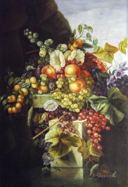 Still Life With Grapes, Peaches, Flowers And A Butterfly. The painting by Adelheid Dietrich