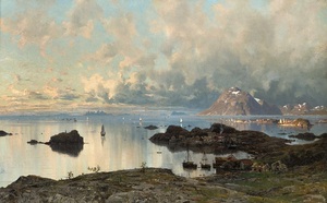 Adelsteen Normann, Fishing Village at Lofoten, Painting on canvas