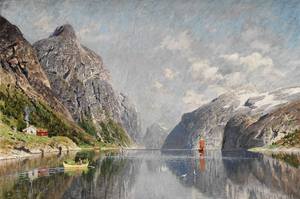 Reproduction oil paintings - Adelsteen Normann - Norwegian Fjord Landscape