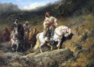 Reproduction oil paintings - Adolf Schreyer - Arab Horsemen in a Mountainous Landscape