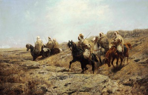 Adolf Schreyer, Arab Warriors on the Lookout, Painting on canvas