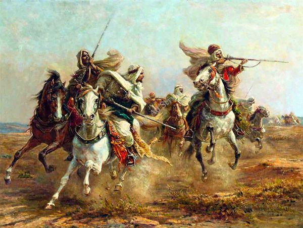 Bedouins Taking Aim. The painting by Adolf Schreyer