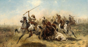 Adolf Schreyer, The Charge, Painting on canvas