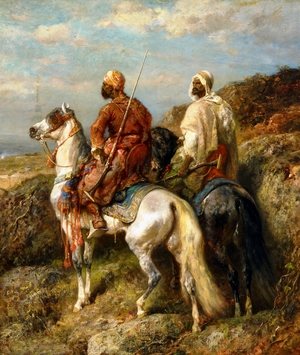 Adolf Schreyer, Two Arabian Riders, Painting on canvas