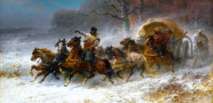 Reproduction oil paintings - Adolf Schreyer - Wallachians on the Move in a Winter Landscape