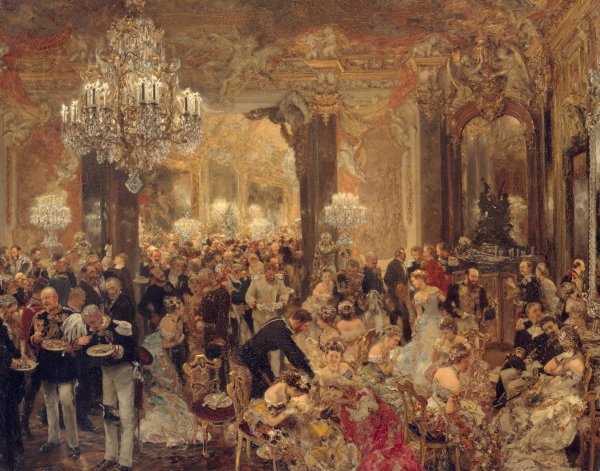 A Dinner at the Ball. The painting by Adolph Von Menzel