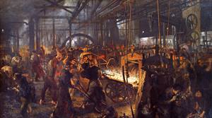 Adolph Von Menzel, Iron Rolling Mill, Painting on canvas