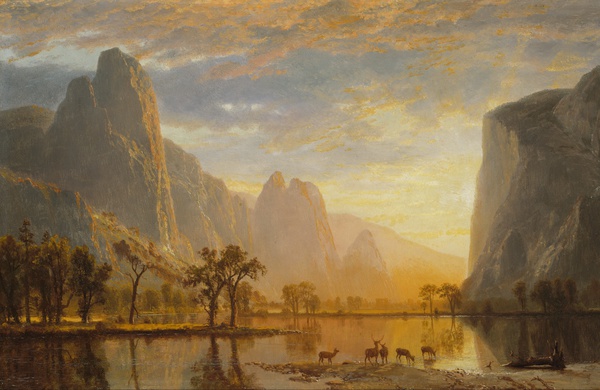 At the Valley of the Yosemite. The painting by Albert Bierstadt