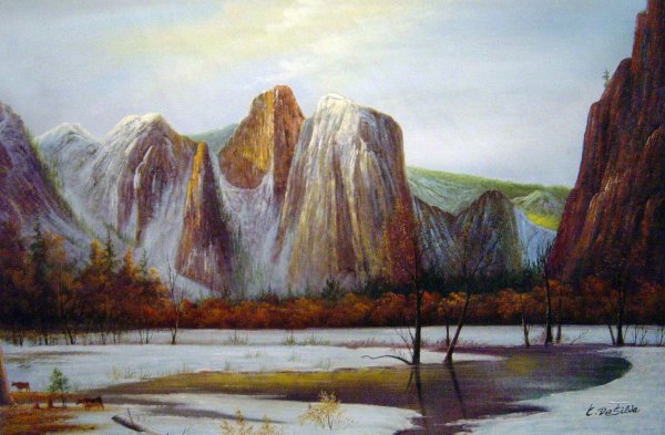 Cathedral Rock, Yosemite Valley, California. The painting by Albert Bierstadt