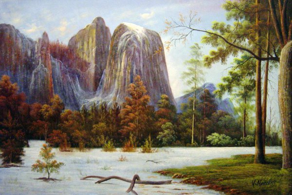 Cathedral Rock, Yosemite Valley, Winter. The painting by Albert Bierstadt