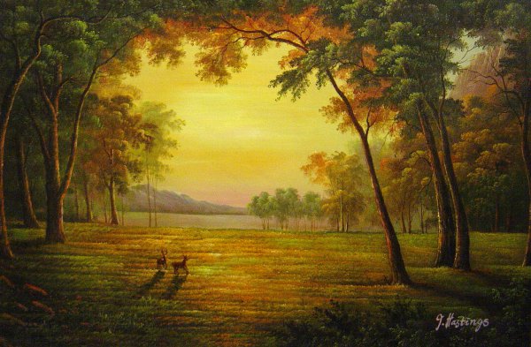 Deer In A Clearing. The painting by Albert Bierstadt