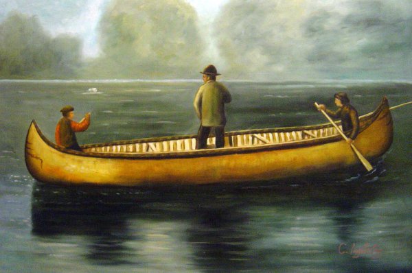 Fishing From A Canoe. The painting by Albert Bierstadt